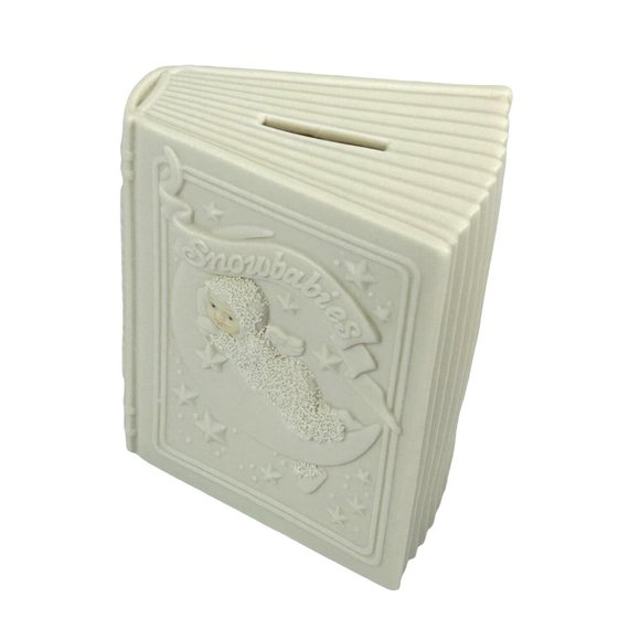 Vintage Department 56 Snowbabies Bisque Coin Bank, Ceramic Book Winter Baby Moon - Picture 1 of 15